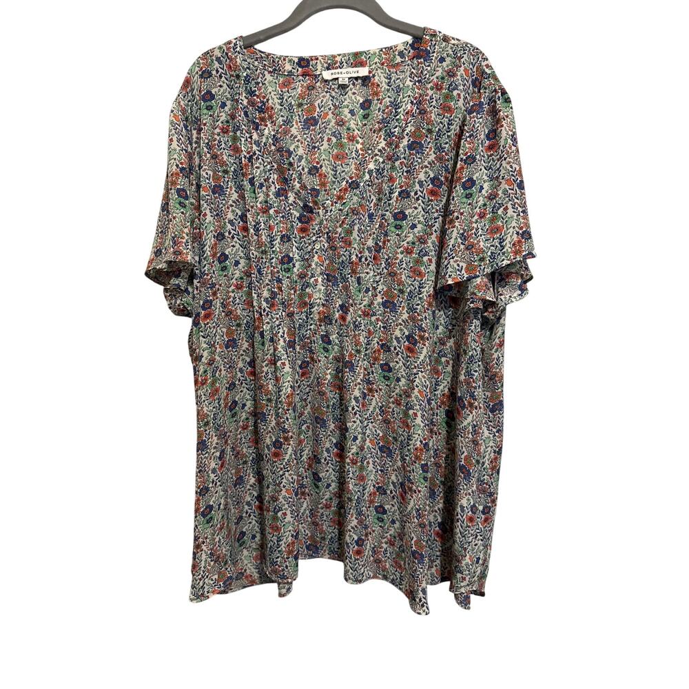 Rose & Olive Womens Short Sleeve Floral Top Cottagecore Office Boho Size 3X